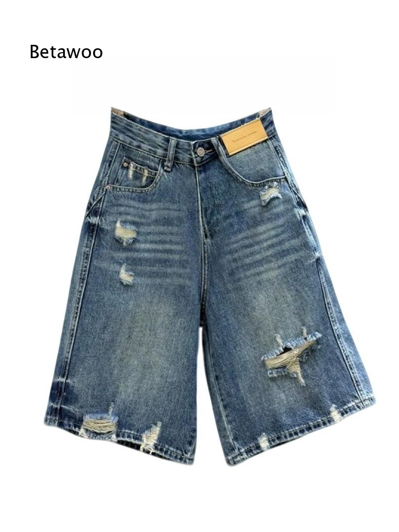 Distressed Jean Rip - Shorts en jean déchirés bleu vintage,