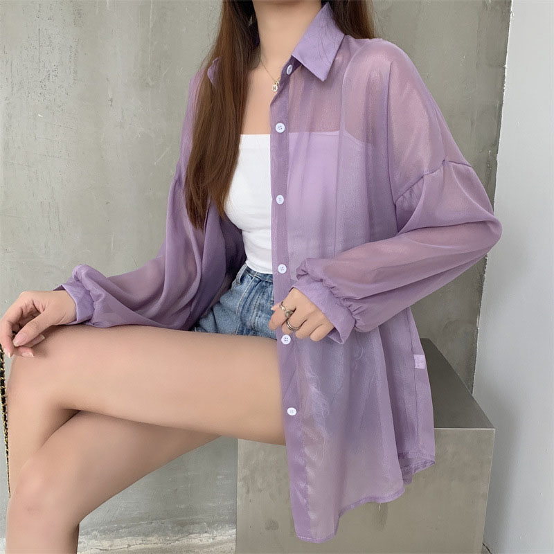 Street Fashion Korea - Chemisier en mousseline transparent à manches