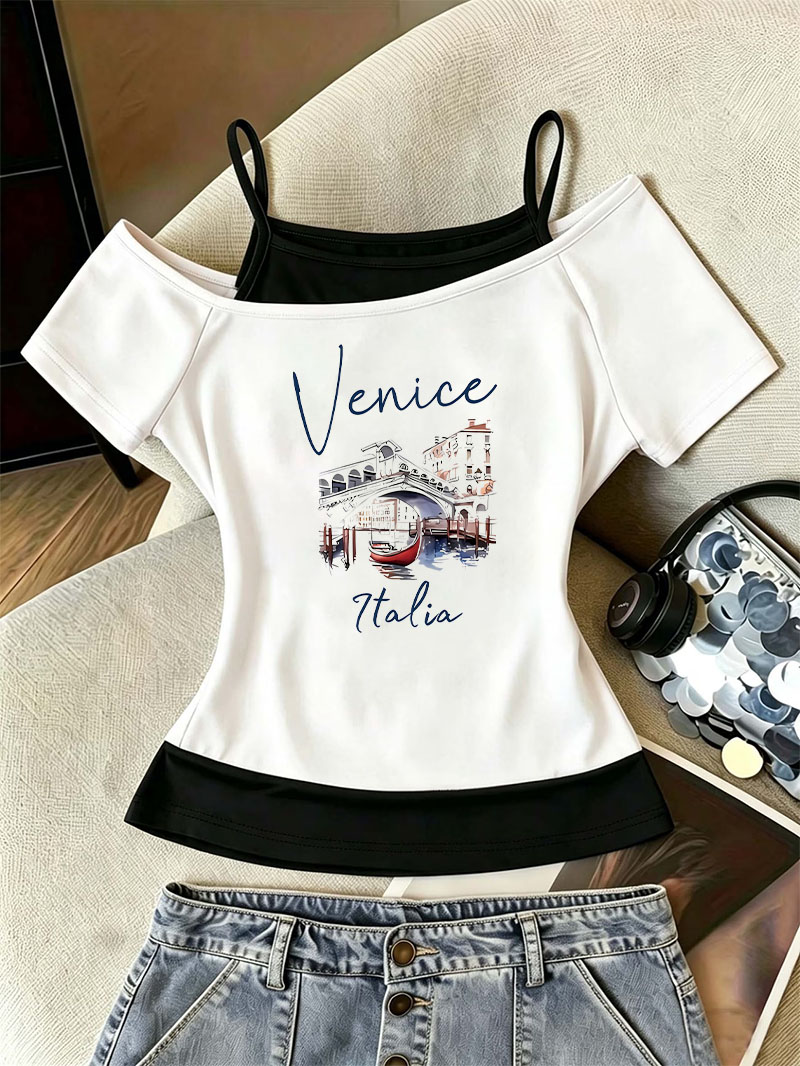 Street Fashion Venice - T-shirt imprimé Vénise Italie rétro des