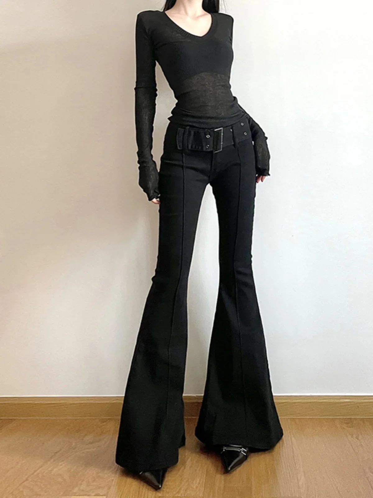 Fashion Street Yoga - Pantalon évasé noir pour femmes, rétro,
