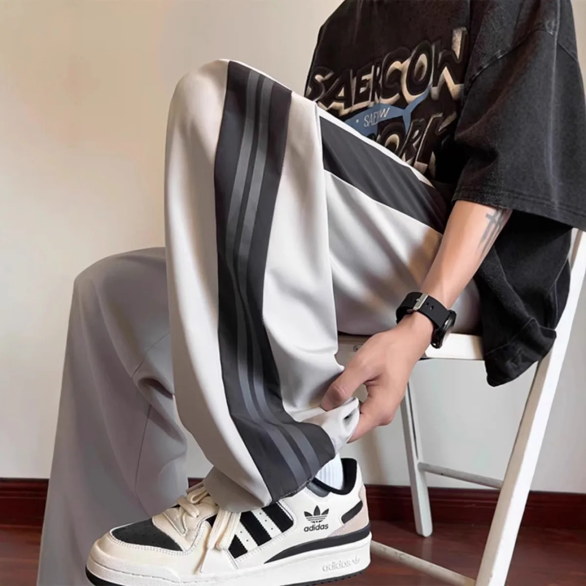 Street Fashion Couple - Pantalon décontracté homme coupe large en