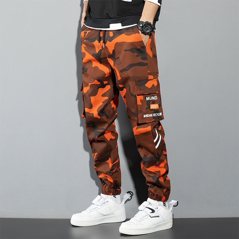 Street Fashion Korea - Pantalon Cargo Orange pour hommes, jogging