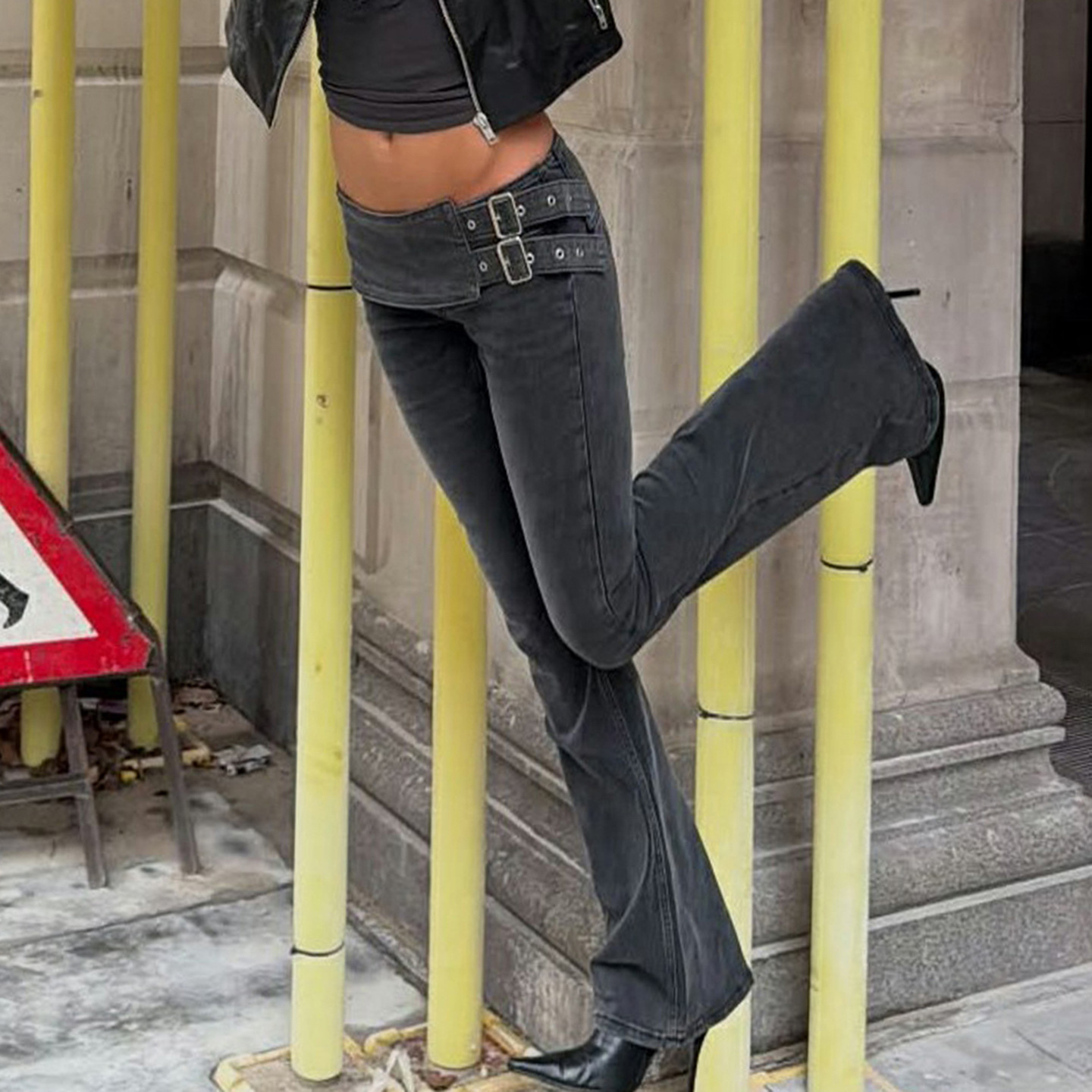 Pantalon évasé en jean noir po - Fashion Street Yoga avis et prix