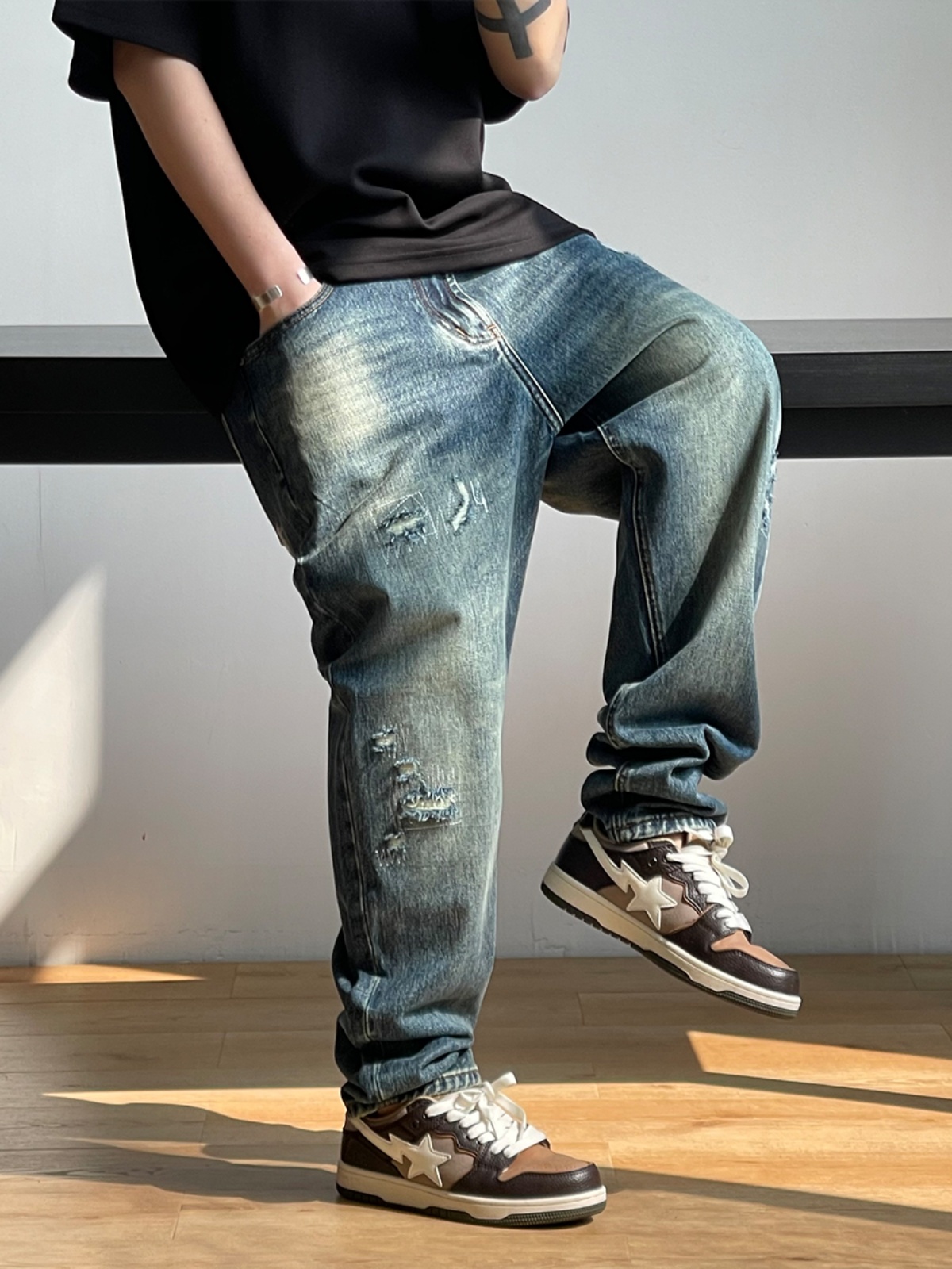 Mode coréenne déchiré Baggy je - Distressed Jean Rip avis et prix