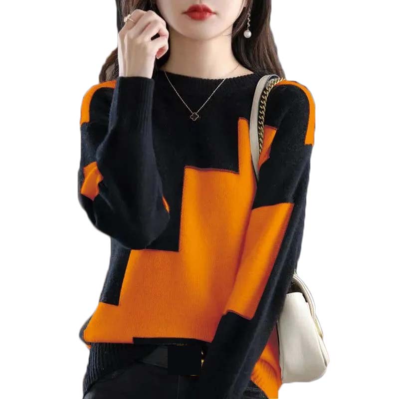 Pull tricoté épissé à col rond - Street Fashion Korea avis et prix