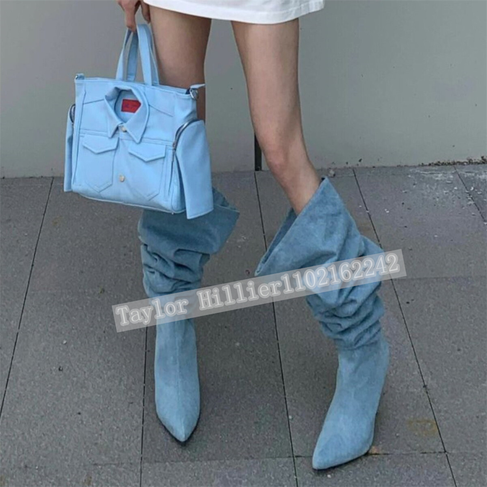 Bottes plissées en jean bleu p - Street Fashion Runway avis et prix
