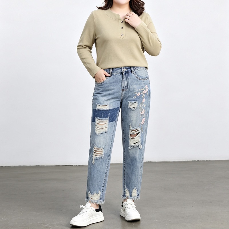 Jeans pour femmes grandes tail - Distressed Jean Rip avis et prix